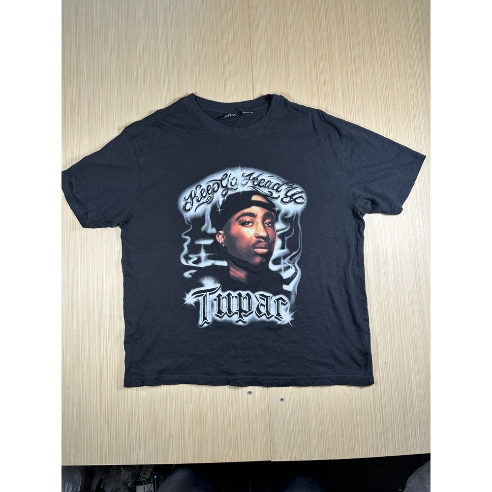Vintage 2pac T Shirt Mens L Black Tupac Shakur Keep Ya Head Up Graphic Hip Hop